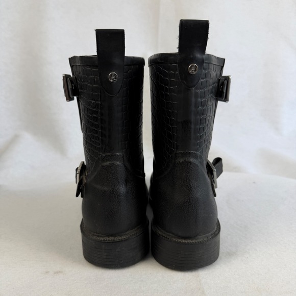 Sam Edelman Keigan Womens 8 Black Buckle Rubber Croc Embossed Rain Boots - Picture 8 of 13